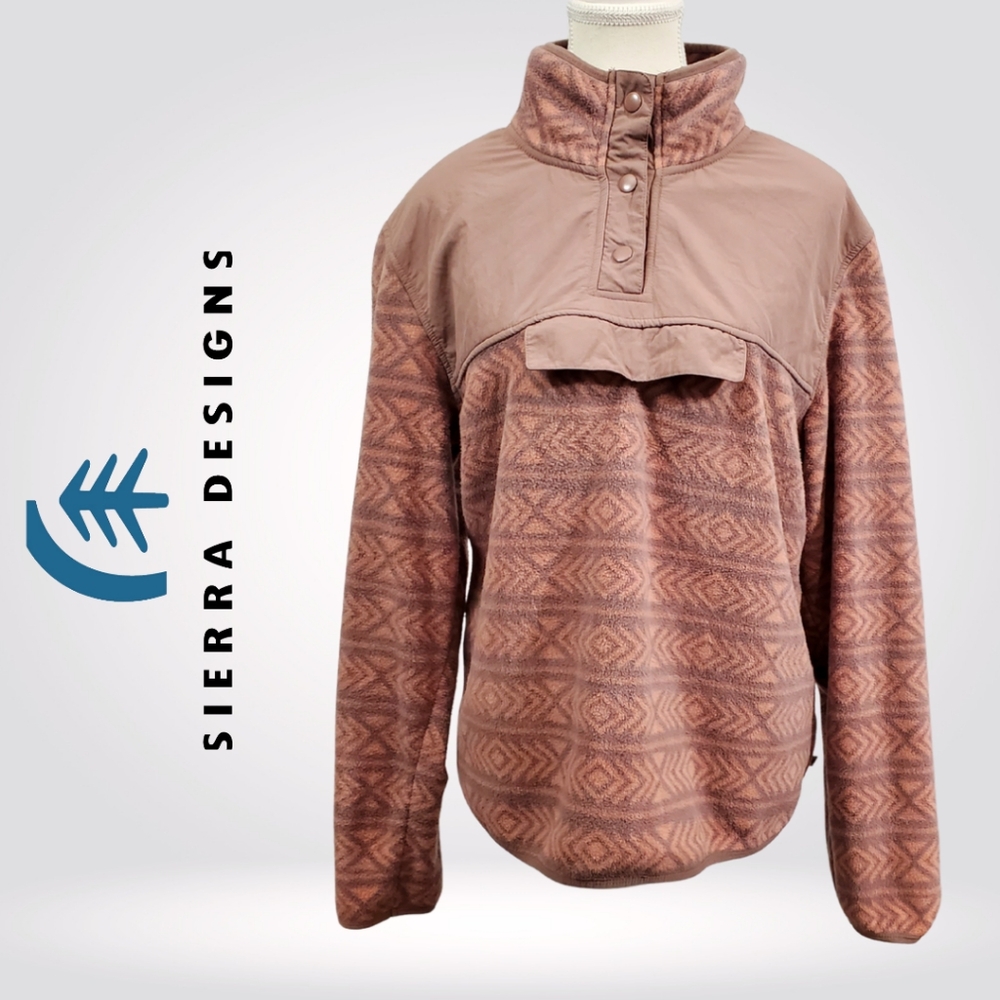 Sierra Designs Brown/Orange Geo Print Fleece Pullover Jacket Top Women's Size XL